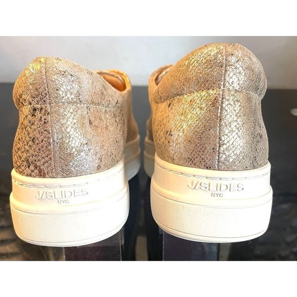 J Slides NY Womens Metallic Gold Slip On Leather Platform Tennis Shoes Size 9 M - Picture 5 of 10